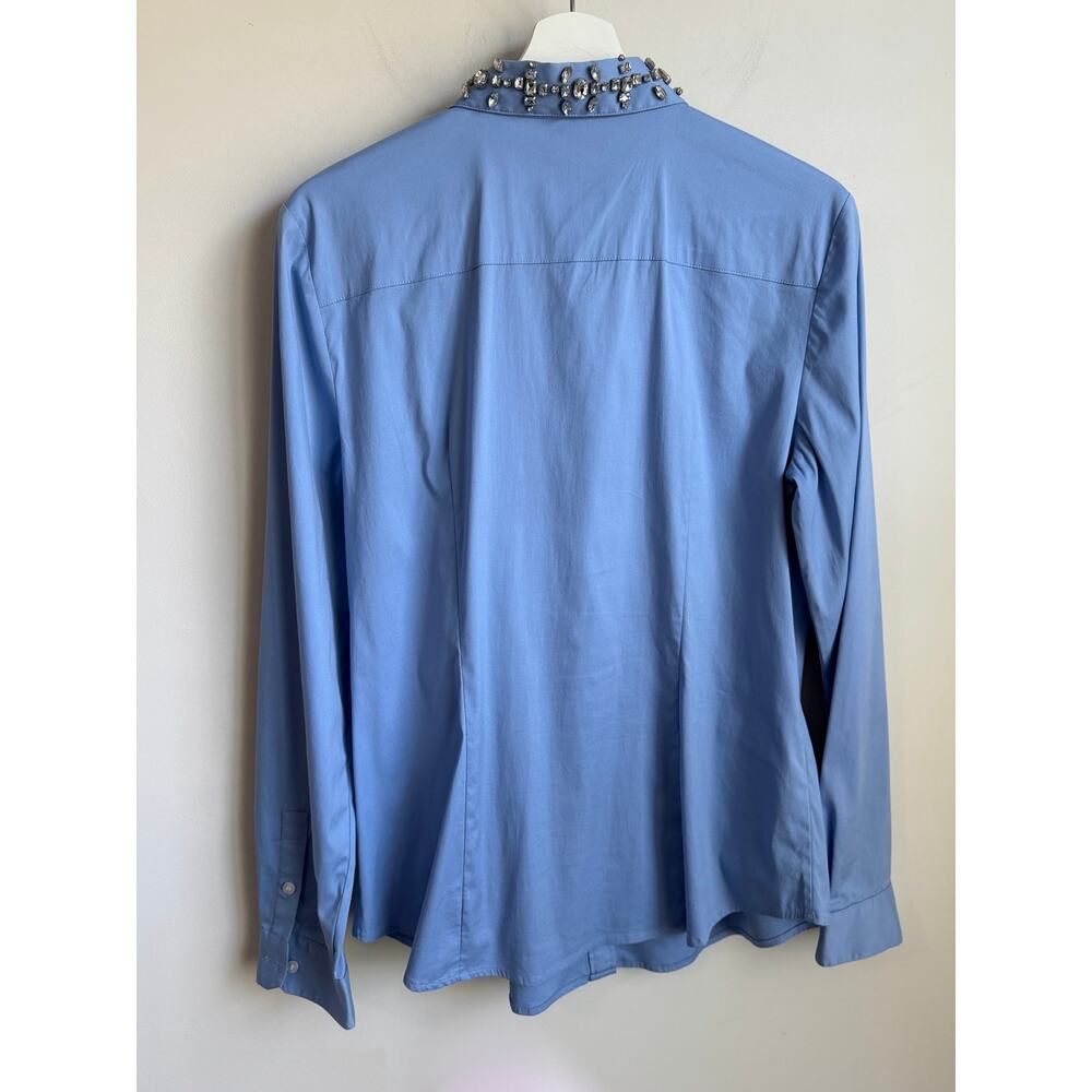 Ann Taylor Embellished Jewel Long Sleeve Button-Down Shirt Blue Women's Size 12 - Picture 8 of 8